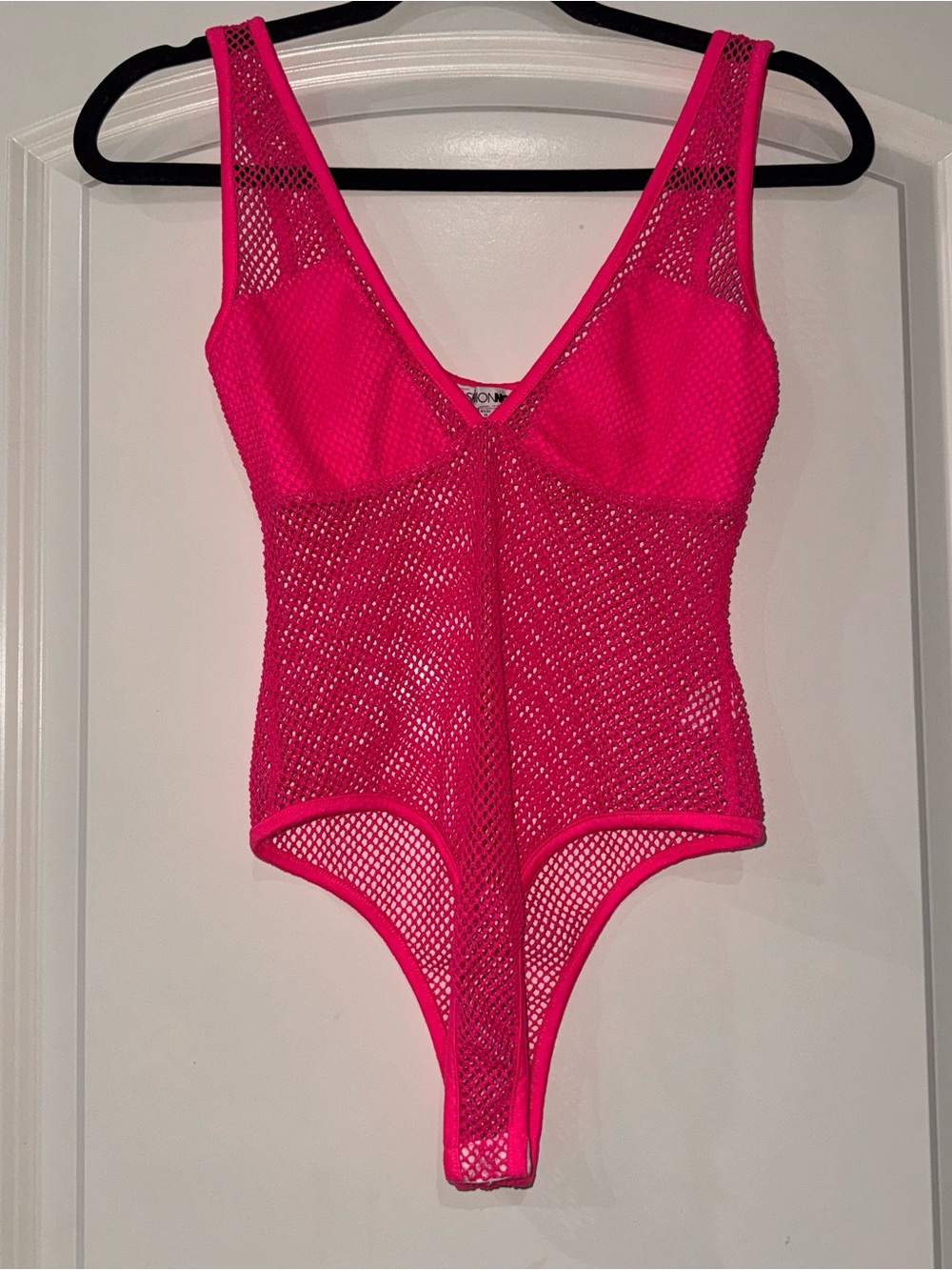 FashionNova Hot Pink Mesh Fishnet Bodysuit Size XS